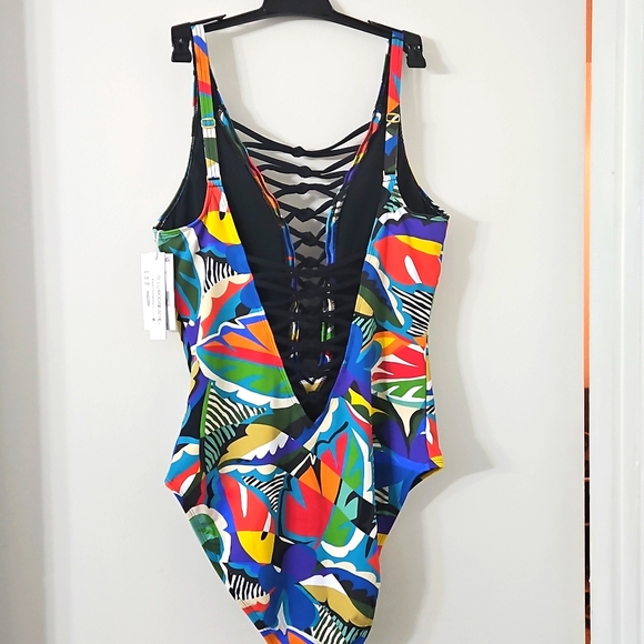 NWT! The Mix Lace Down One Piece Swimsuit Bleu by Rod Beattie Size 12 - Picture 6 of 10